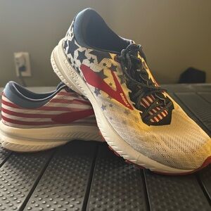Brooks Launch red white and blue